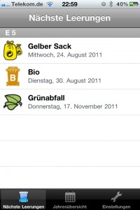 Screenshot der Abfall-MA App - anstehende Termine