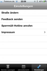 Screenshot der Abfall-MA App mit weiteren Funktionen