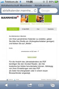 Screenshot des Online Abfallkalenders - Auswahl der Straße