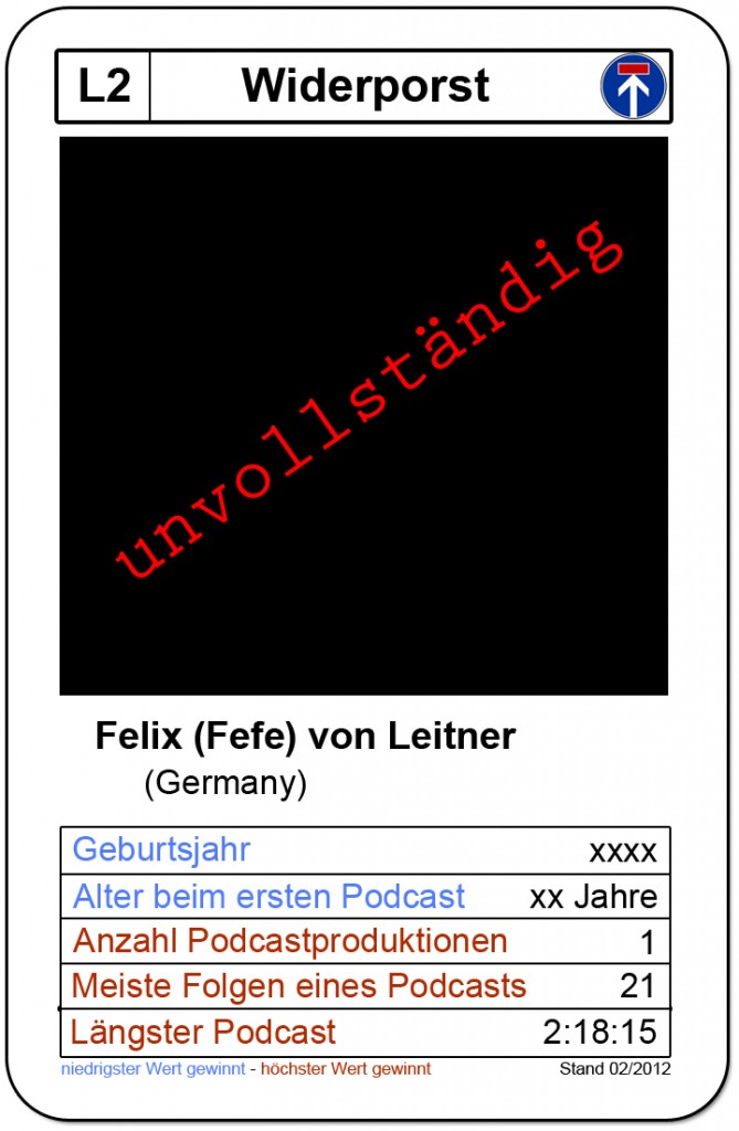 unvollständige Quartettkarte Felif (Fefe) von Leitner